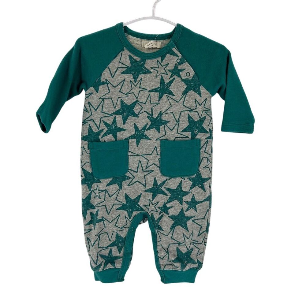 Peek Unisex  Boys Infant Romper Green & Gray Stars Size 3-6 Months NWT